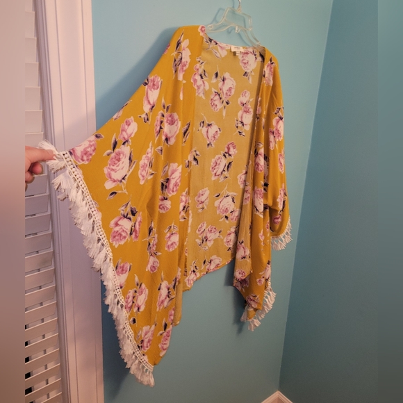 Umgee Gold Floral Open Kimono Cardigan  sz. Large - Picture 4 of 5